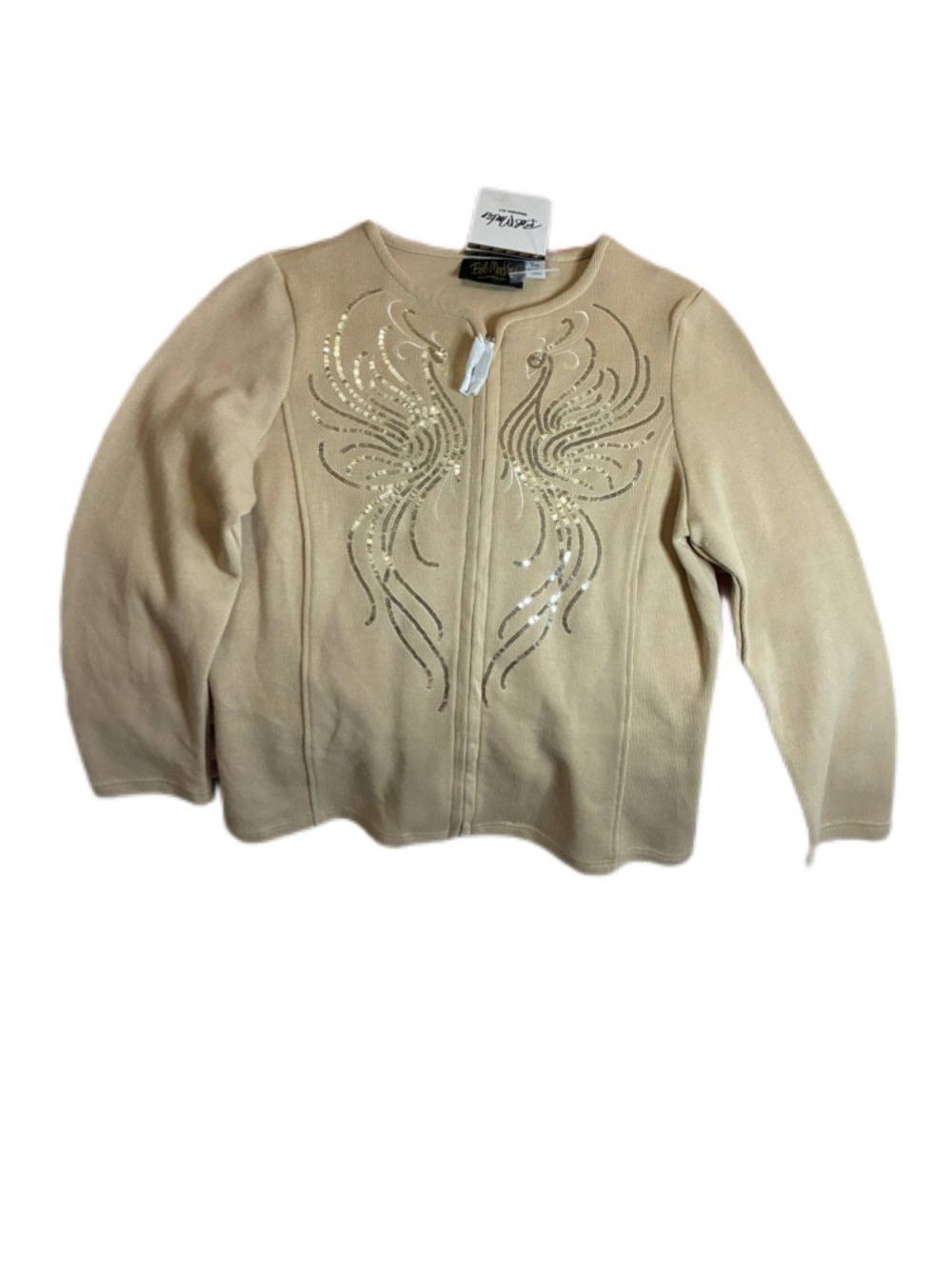 Bob Mackie Cream Sequin-Embellished Cardigan Jacket